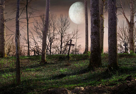 Toile de fond de la lune lumineuse du cimetière religieux d'Halloween pour la photographie