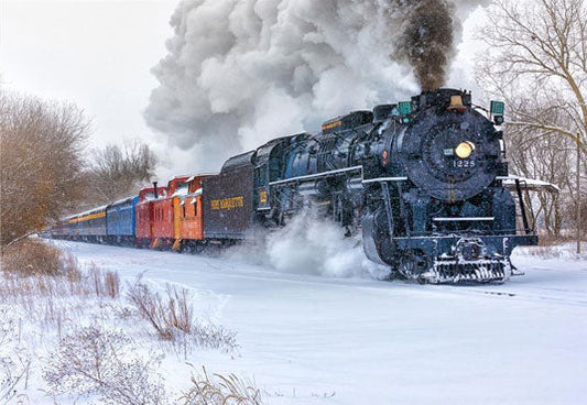 Toile de fond de photomaton de neige d'hiver de train vintage