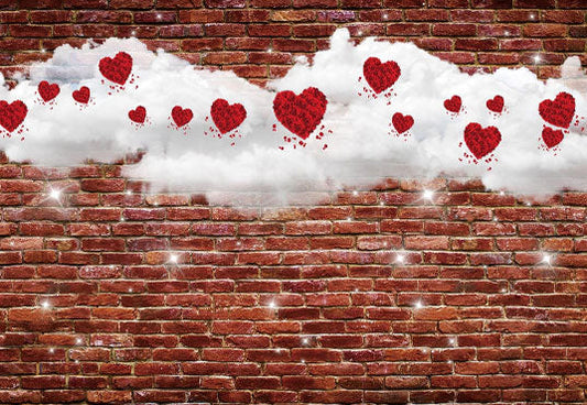 Toile de fond de mur de briques rouges nuage blanc brillant décors de la Saint-Valentin