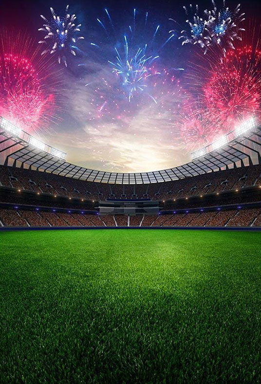 Toile de fond de stade de feux d'artifice terrain de football fond de photographie de sport