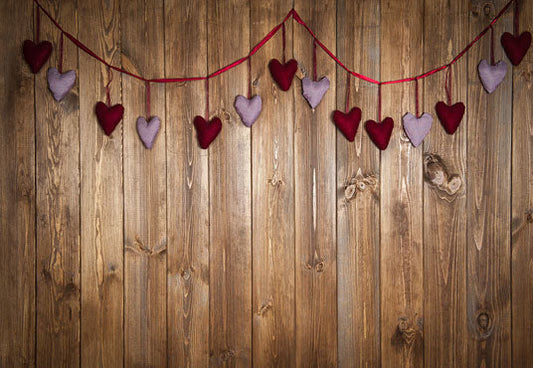 Toile de fond de coeurs de mur en bois brun décors de photographie de la Saint-Valentin