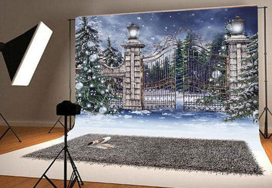 Toile de fond de Noël photographie porte neige hiver