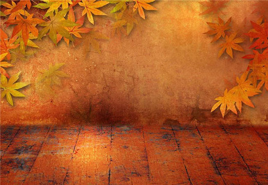 Toile de fond décors de feuilles d'érable de plancher de bois d'automne