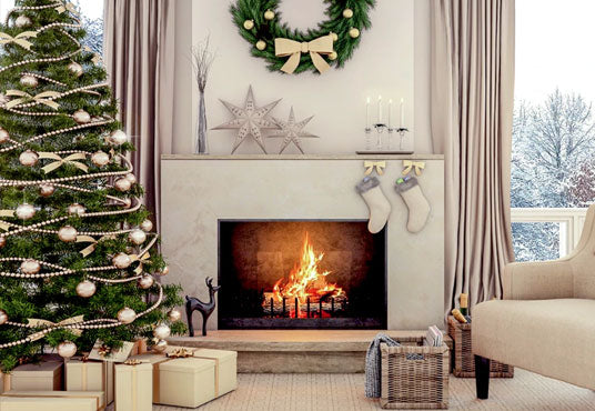 Toile de fond de cheminée étoile chaussette guirlande arbre de Noël