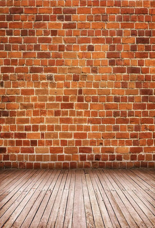 Toile de fond de mur de briques rouges avec fond de plancher en bois pour la photographie