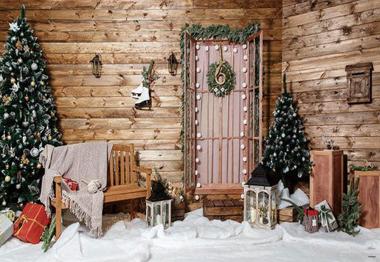 Toile de fond décors de stand de photo de Noël en bois brun