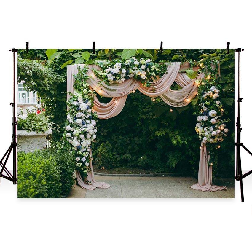 Beautiful Flowers Green Leaves Door Backdrop for Wedding Ceremony Photography