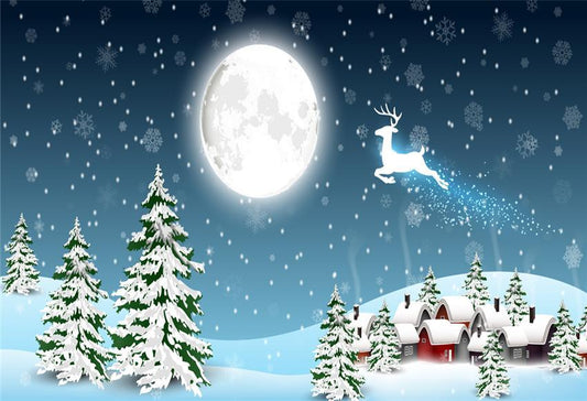 Toile de fond décors de Noël neige hiver grande lune