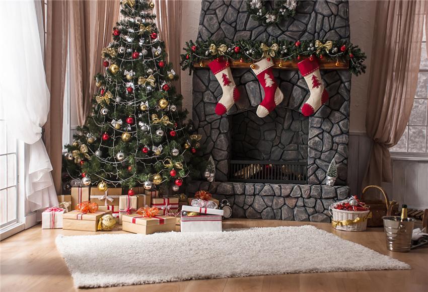 Toile de fond de chaussettes de Noël décors de plancher en bois