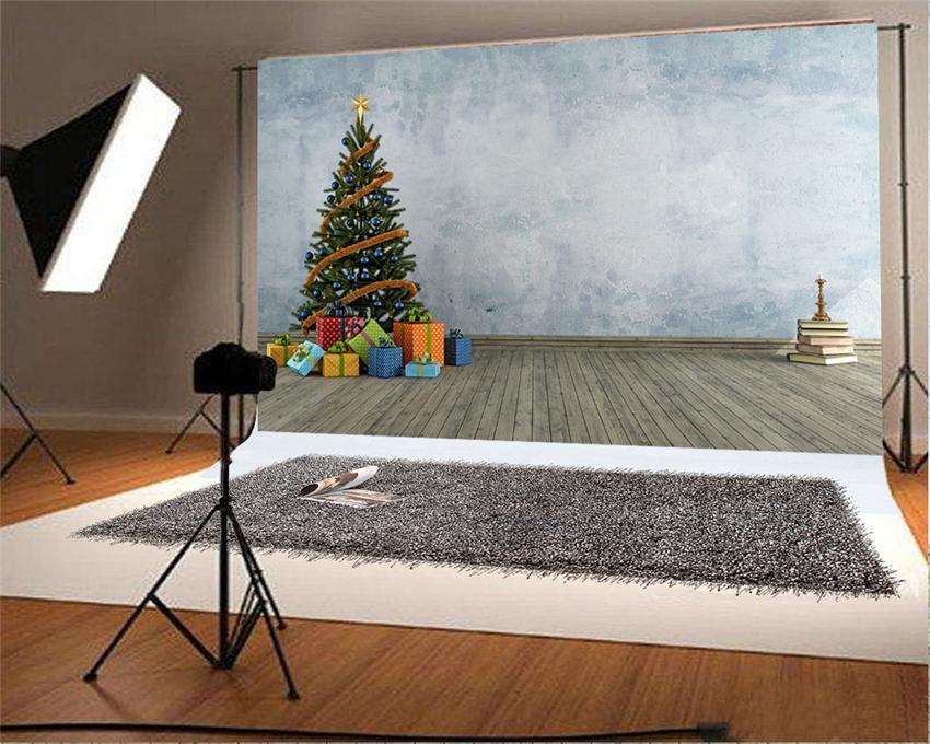 Toile de fond de photographie d'arbre de Noël de plancher de bois