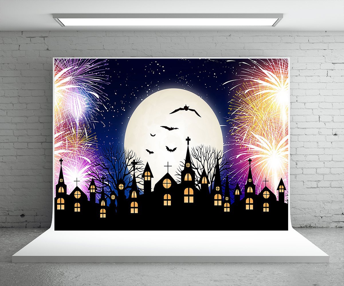 Toile de fond décors de château noir d'Halloween photographie de lune lumineuse