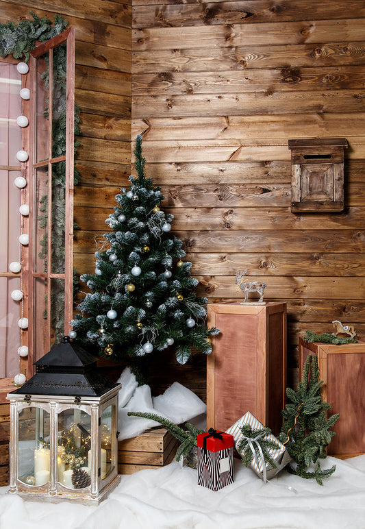 Toile de fond décors de neige de Noël de mur en bois pour la fête