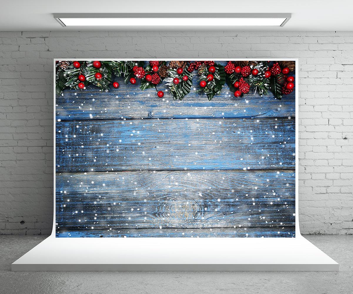Toile de fond de flocon de neige mur en bois photographie fond bleu clair fond de Noël