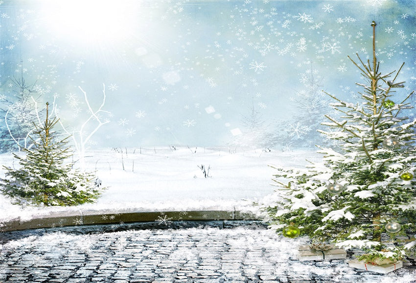 Toile de fond décors de photo de pin d'arbre de neige de Noël