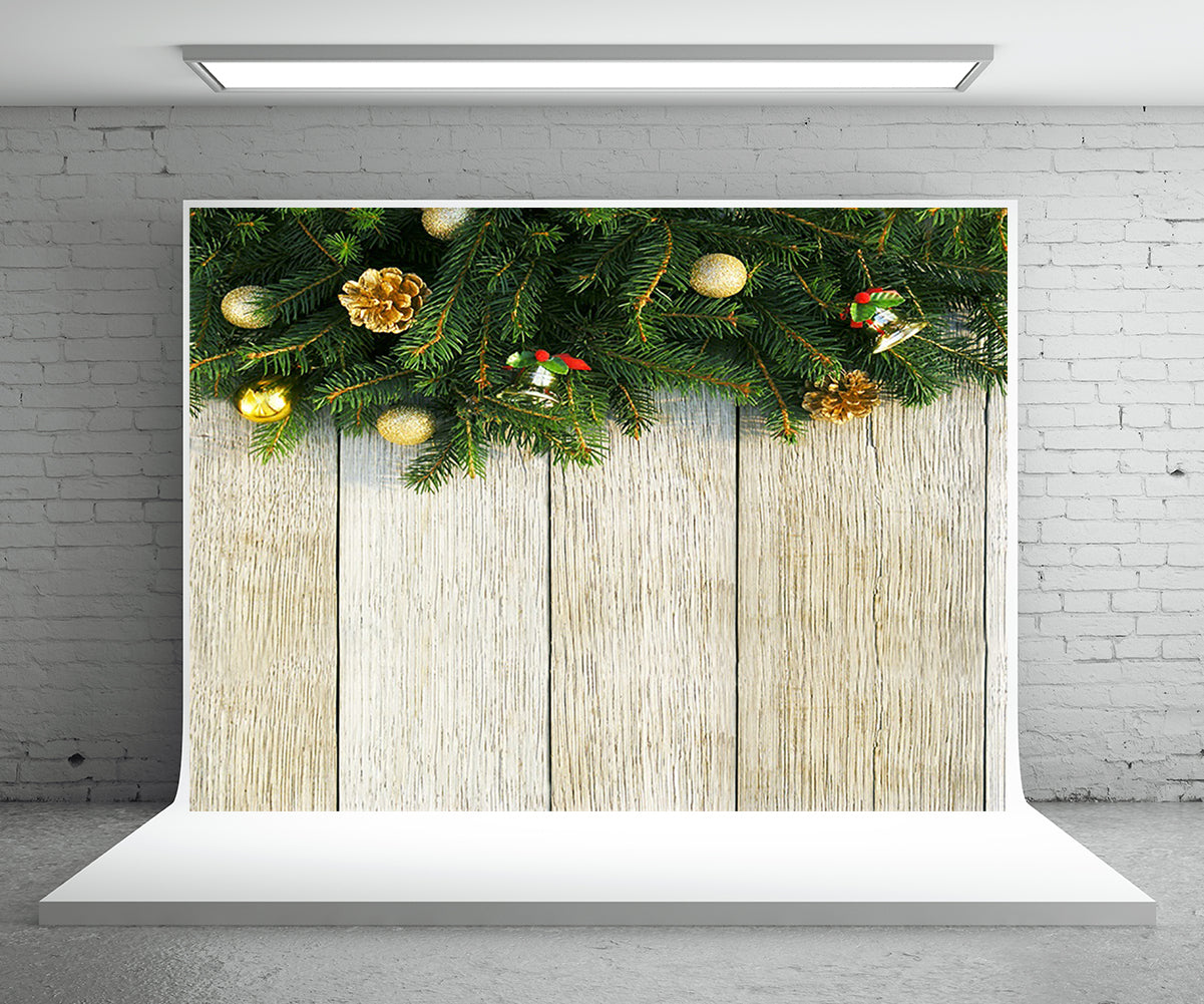 Toile de fond de branche de pin mur en bois photo décor de Noël