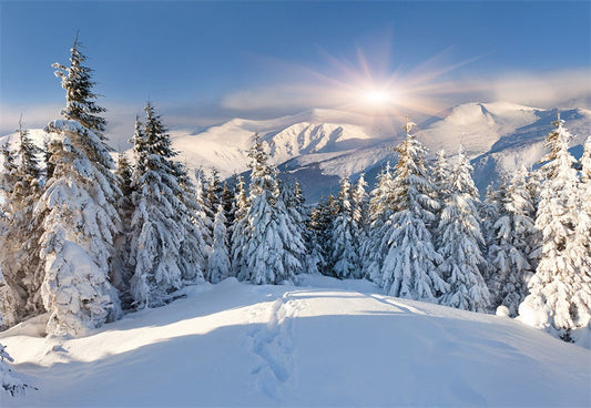 Toile de fond de photographie de montagne de forêt de neige blanche pour l'hiver