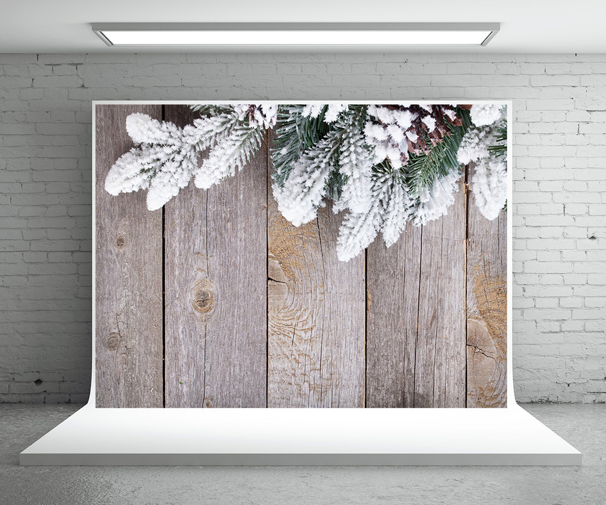 Toile de fond de branche de pin mur en bois photographie fond de Noël