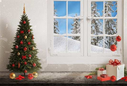 Toile de fond décors de photographie de Noël d'hiver de fenêtre blanche