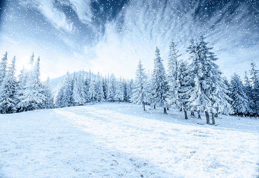 Toile de fond de forêt de montagne de neige blanche d'hiver pour la photographie