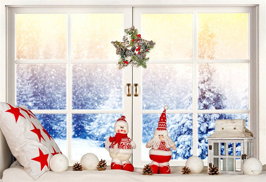 Toile de fond décors de Noël de neige de fenêtres d'hiver