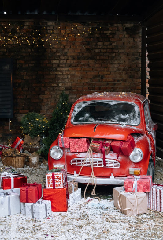 Vintage Old Car Snow Christmas Backdrops for Mini Session