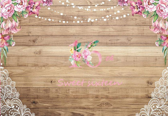 Toile de fond de sweet 16 fleurs roses mur en bois pour princesse