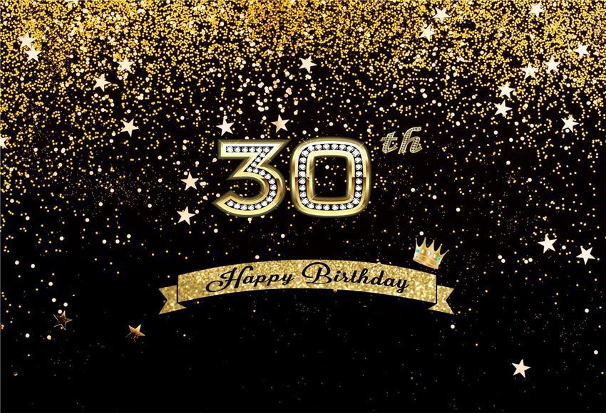 Toile de fond joyeux anniversaire 30e étoiles brillantes d'or