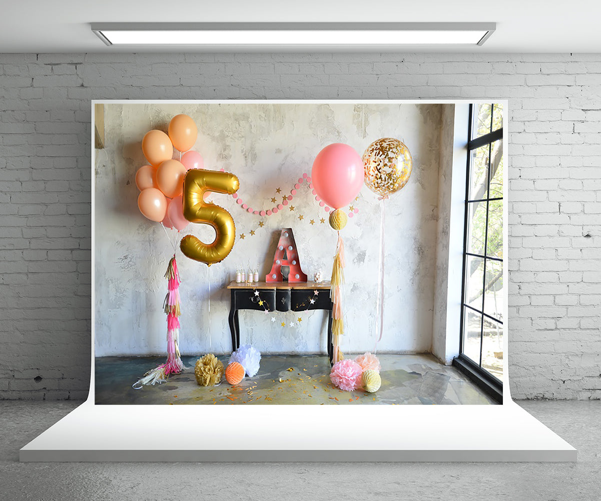 Toile de fond de photo décor de 5e anniversaire pour la fête