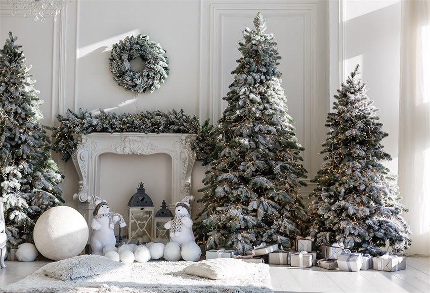 Toile de fond de photographie de plancher de bois blanc d'arbre de Noël