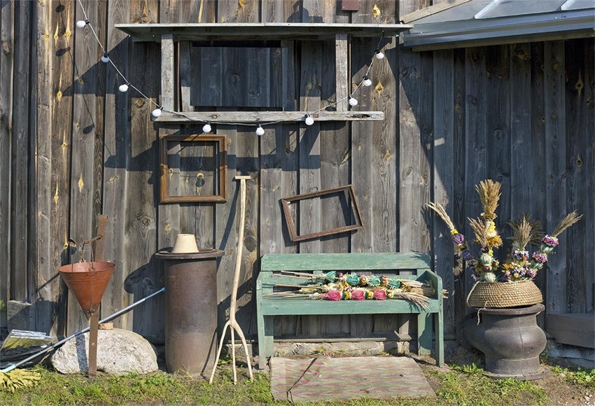 Toile de fond décors de porte de grange en bois gris