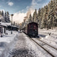 Toile de fond de route de neige d'hiver de train vintage pour la photo