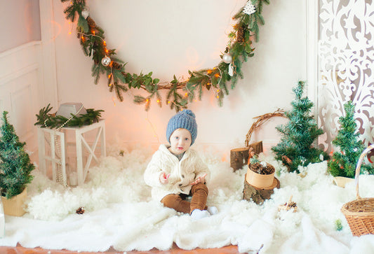 Toile de fond de photo de neige de guirlande de Noël d'hiver pour le studio