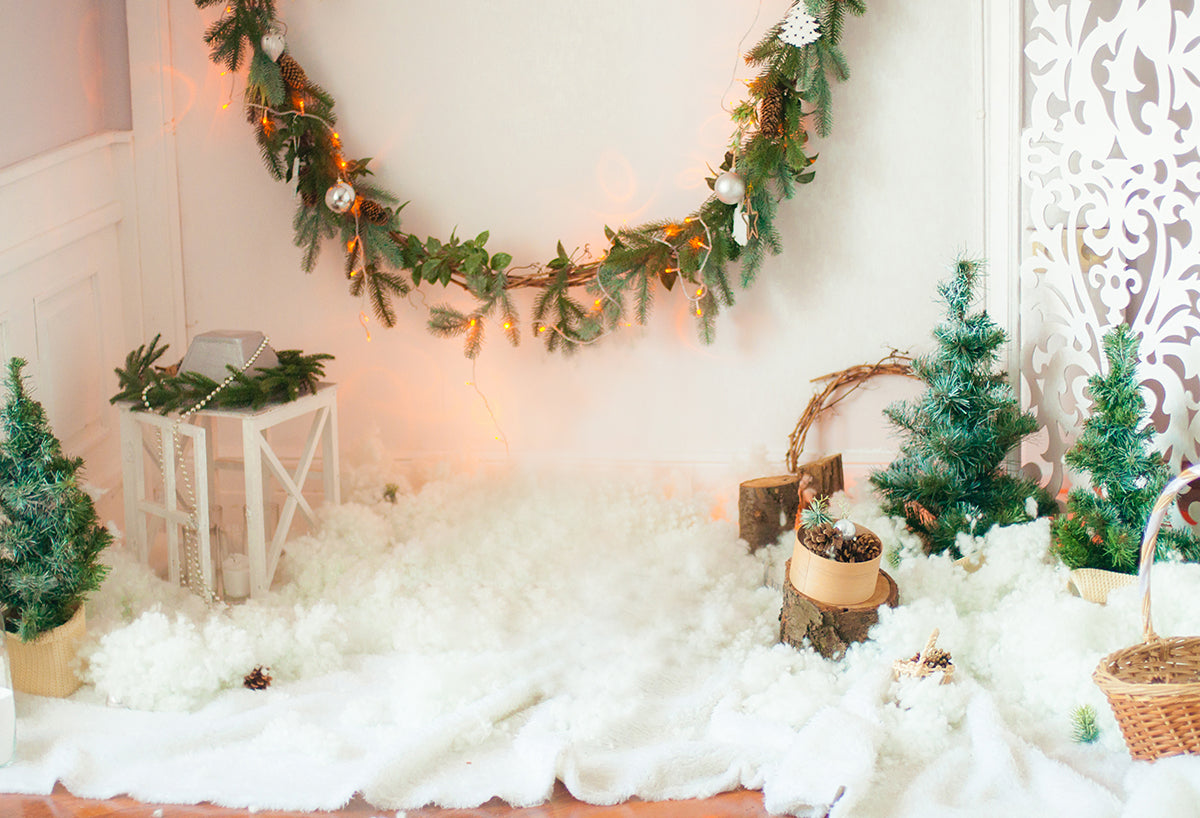 Toile de fond de photo de neige de guirlande de Noël d'hiver pour le studio