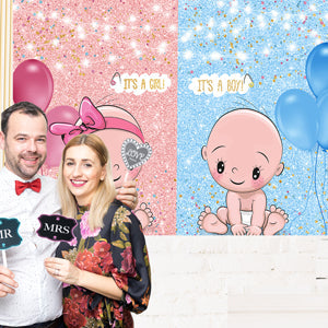 Toile de fond de photographie de ballon rose et bleu pour la fête de bébé