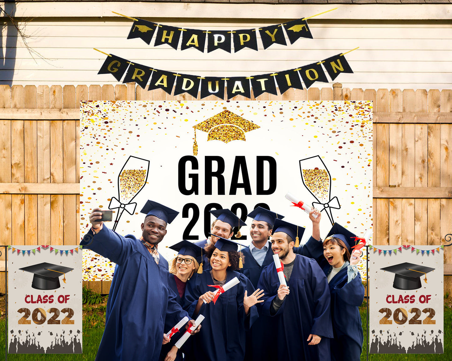 Toile de fond de fête de remise des diplômes champagne 2022 pour les décorations photographie TKH1862