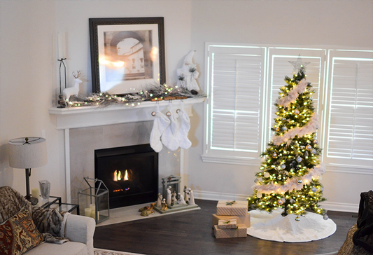 Toile de fond décors d'arbre de Noël de cheminée d'intérieur pour le studio