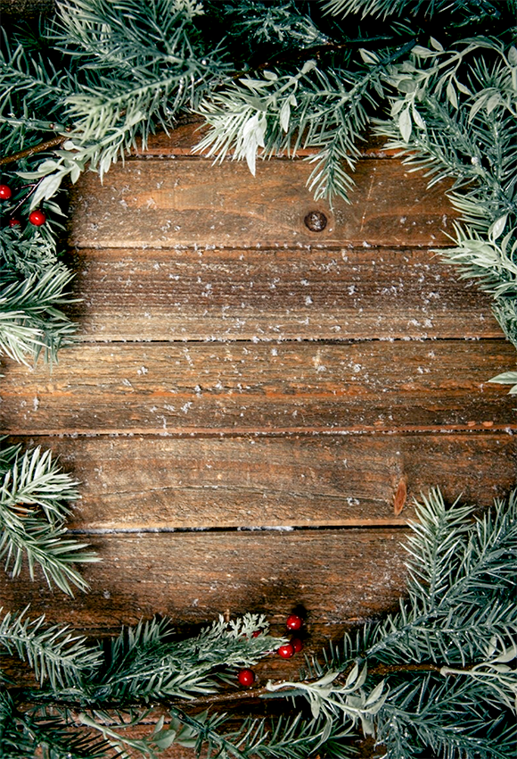 Toile de fond de feuilles de pin en bois du festival de Noël