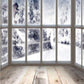 Toile de fond d'hiver fenêtre bois plancher neige Noël
